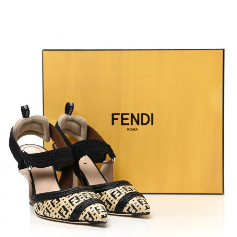 FENDI RAFFIA GROSGRAIN FF INTRECCIO COLIBRI SLINGBACK PUMPS - Picture 2 of 8